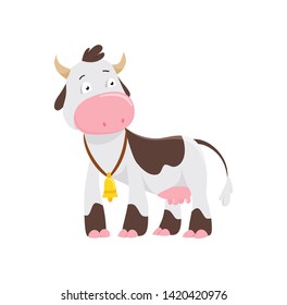 Cute cow in flat style isolated on white background. Vector illustration. Cartoon cow.