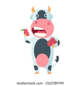 Cute cow in flat style isolated on white background. Vector illustration. Cartoon cow.
