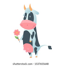 Cute cow in flat style isolated on white background. Vector illustration. Cartoon cow.