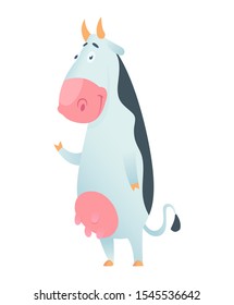 Cute cow in flat style isolated on white background. Vector illustration. Cartoon cow.