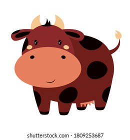 cute cow in flat style isolated on white background, vector illustration, cartoon animal
