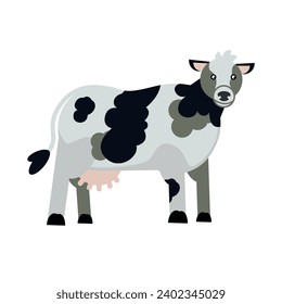 Cute cow, flat vector illustration. Cartoon style. Isolated on white background