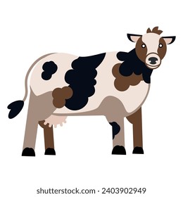Cute cow, flat vector illustration. Cartoon style. Isolated on white background
