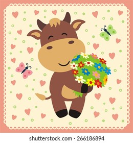 Cute cow with flowers