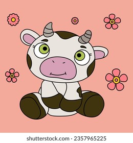Cute cow with flowers smiling