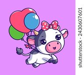 Cute cow flying with balloons