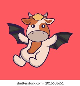 Cute cow is flying with wings.