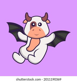 Cute cow is flying with wings. Animal cartoon concept isolated. Can used for t-shirt, greeting card, invitation card or mascot.