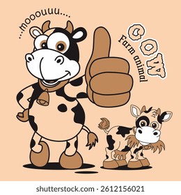 cute cow with friend , Animal Nature, isolated Flat Vector Illustration
