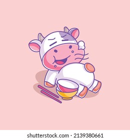 Cute Cow Full Stomach After Eating
