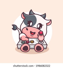 Cute cow gaming cartoon design