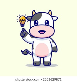 Cute Cow Get Idea Cartoon Vector Icon Illustration. Animal 
Technology Icon Concept Isolated Premium Vector. Flat 
Cartoon Style 