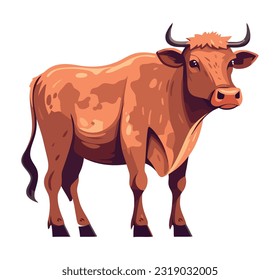 Cute cow grazing in rural farm pasture icon isolated