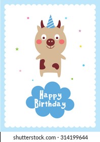 cute cow happy birthday card