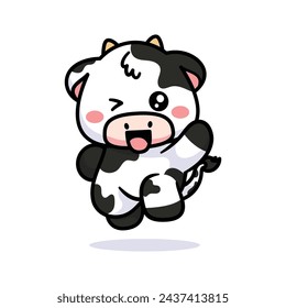 cute cow happy jumping , vector 