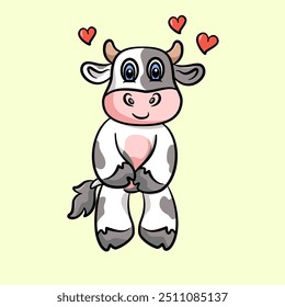 cute cow happy pose Cartoon, Vector Icon Illustration, Vector Illustration in Flat Cartoon Style, 
Vector illustration, Icon Concept Isolated Premium Vector, 