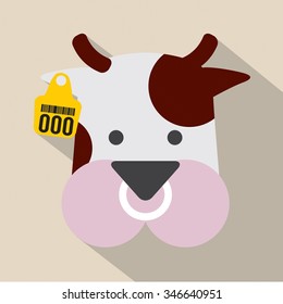 Cute Cow Head With Ear Tag Vector Illustration