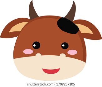 Cute cow head, illustration, vector on white background