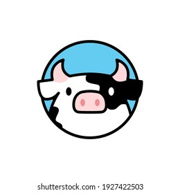 cute cow head round circle emblem cartoon logo vector icon illustration