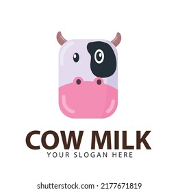 Cabeza de vaca con dos cuernos. El logo de la leche de vaca agrega tu lema