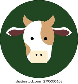 Cute cow head vector illustration on dark green circle background