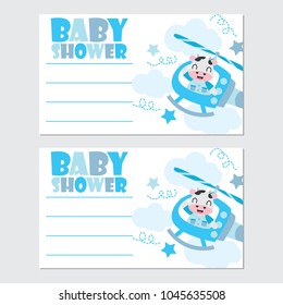 Cute cow in helicopter frame vector cartoon illustration for baby shower card design, postcard, and wallpaper
