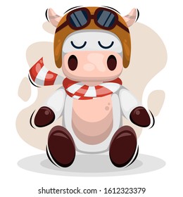 Cute cow with helmet cartoon design vector