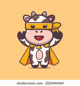 Cute cow hero. Cute animal cartoon illustration. Flat isolated vector illustration for posters, brochures, web, mascots, stickers, logos and icons.
