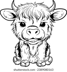 Cute Cow, Highland Cow, Silhouette Cut File, Dxf Laser File, Western Hand Drawn, Farm life, Farm animal, Cute Highland Cow, Baby Highland Cow svg