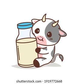 cute cow holding a bottle of milk