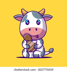 Cute Cow holding Chocolate Milk Cartoon Illustration. Animal Flat cartoon Style Concept