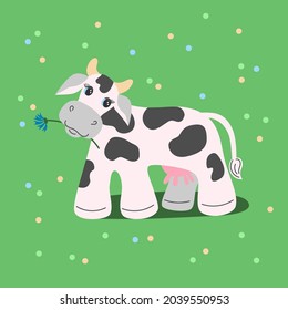 Cute cow holding a flower in her mouth
