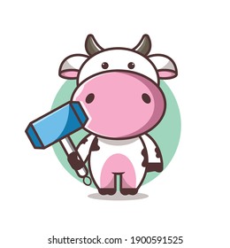 cute cow holding hammer thor, animal, cartoon, vector eps 10