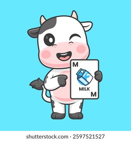 Cute Cow Holding Milk Card Game Cartoon Vector Icon 
Illustration. Animal Education Icon Concept Isolated Premium 
Vector. Flat Cartoon Style