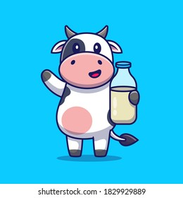Cute Cow Holding Milk Cartoon Vector Icon Illustration  Animal Drink Icon Concept Isolated Premium Vector  Flat Cartoon Style