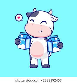 Cute Cow Holding Milk Cartoon Vector Icon Illustration. Animal Drink Icon Concept Isolated Premium Vector. Flat Cartoon Style