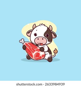 Cute Cow Hugging a Piece of Meat