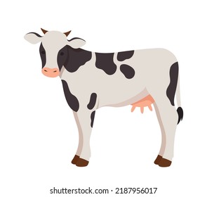 Icono de vaca. Sticker para redes sociales, elemento gráfico para sitio web. Animales, mamíferos, fauna y naturaleza, agricultura y agricultura. Juguete y mascota para los niños. Dibujo vectorial plano de dibujos animados