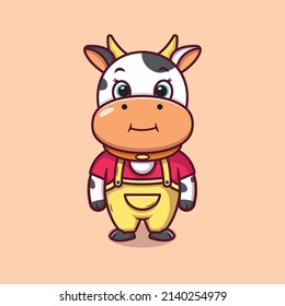 Cute cow illustration. Illustration of cow in kawaii style. Cow icon vector design