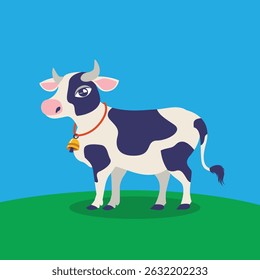 Cute Cow illustration standing in green grass 