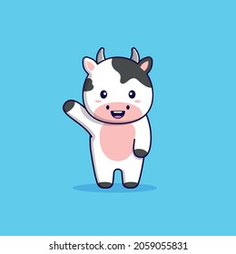 Cute cow illustration waving hand