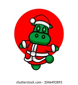 cute cow illustration wearing santa claus costume vector