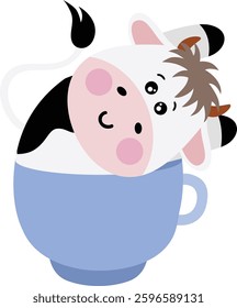 Cute cow inside a blue cup
