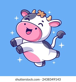 Cute cow jumping because it feels happy