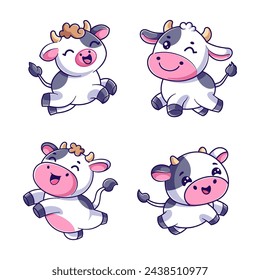 Cute cow is jumping set