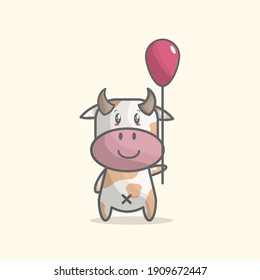 cute cow kawaii chinesse new year flat design
