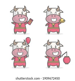 cute cow kawaii chinesse new year flat design