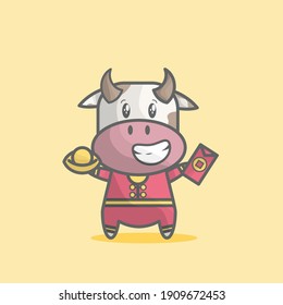 cute cow kawaii chinesse new year flat design