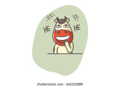 Cute Cow Laughing. Vector illustration. Isolated on white background.