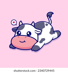 Ilustración Del Icono Del Vector De Caricaturas De Cute Cow En El Piso. Concepto de icono de la naturaleza animal Vector Premium aislado. Estilo de dibujo plano